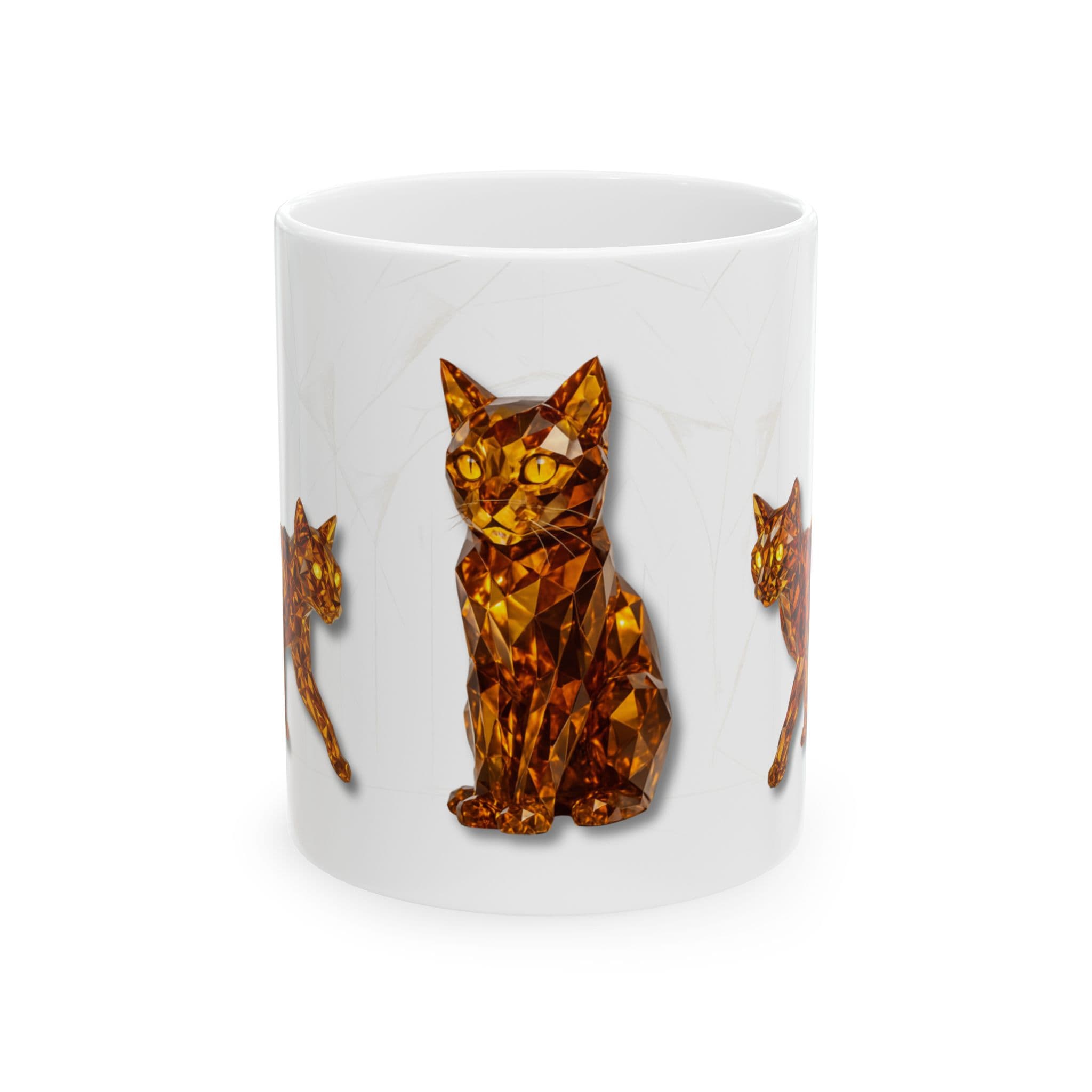 Amber Topaz Cat Mug Crystal Faceted Gem Style Pet Art Walking and Sitting Design for Home or Office
