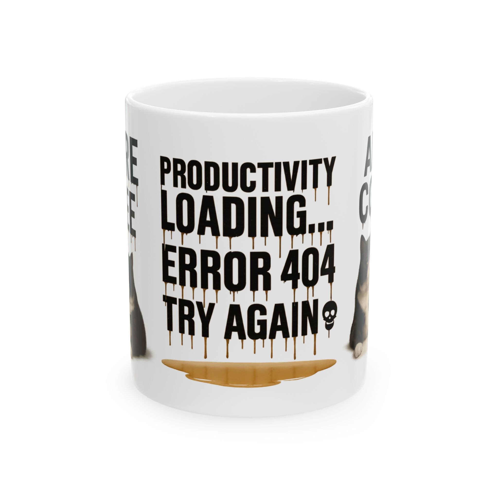 Tuxedo Cat Mug Before After Coffee Funny Chunky Cat Error 404 Productivity Humor Gift for Coffee Lovers Office Desk WFH