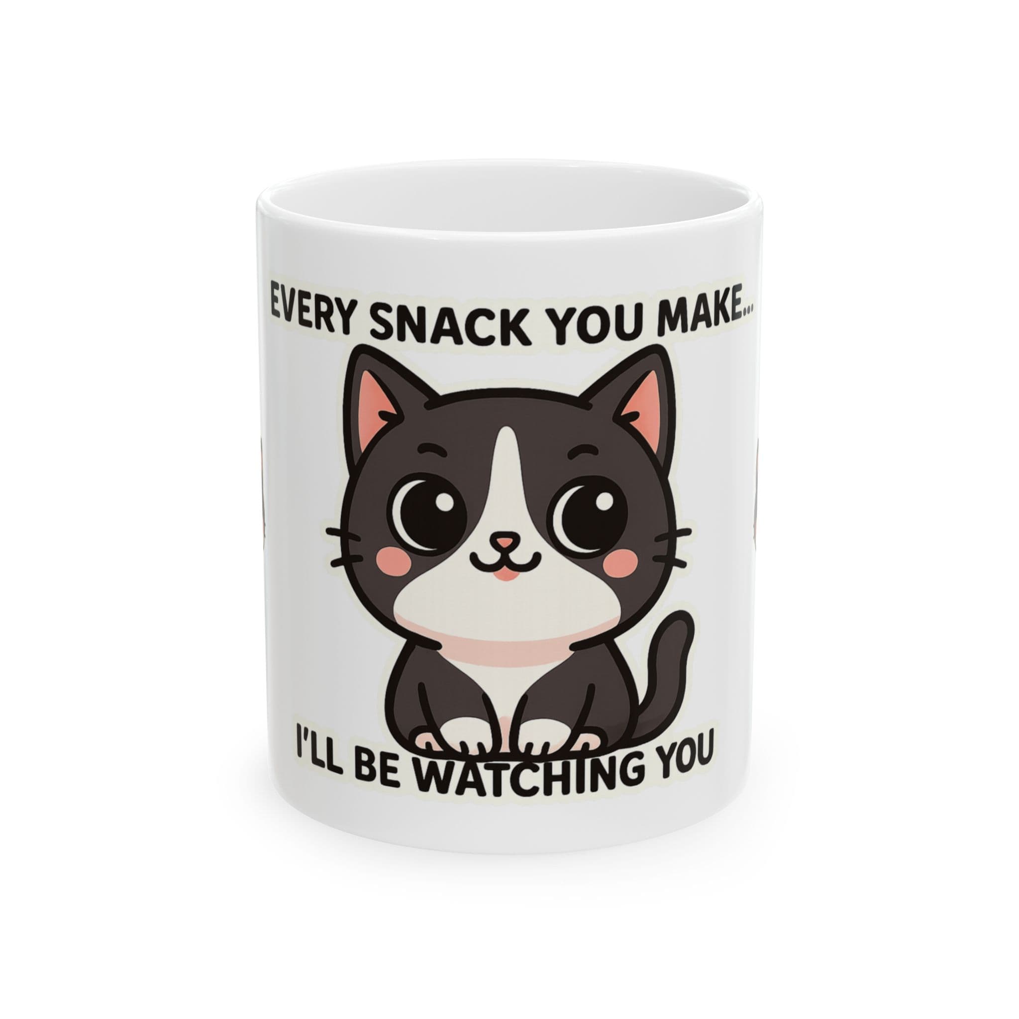 Tuxedo Cat Mug Kawaii Funny Snack Watching Cup Cute Cat Lover Gift Black and White Cat Humor Coffee Mug for Pet Owners 11oz